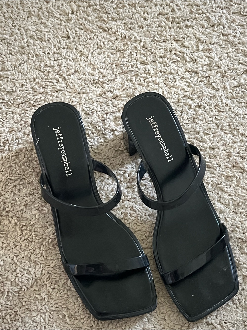 Jeffrey Campbell Black Patent Double-Strap Square Toe Block Heels - Picture 1 of 4
